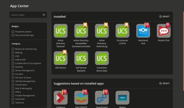 View of Univention App Center in UCS 5